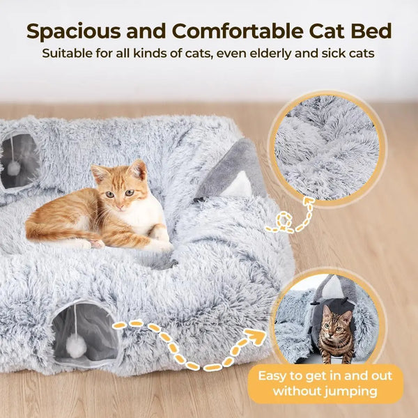 PETCOZIFE Multifunctional Collapsible Cat Tunnel Bed with Climbing Holes and Thick Resting Mat for Small to Large Cats