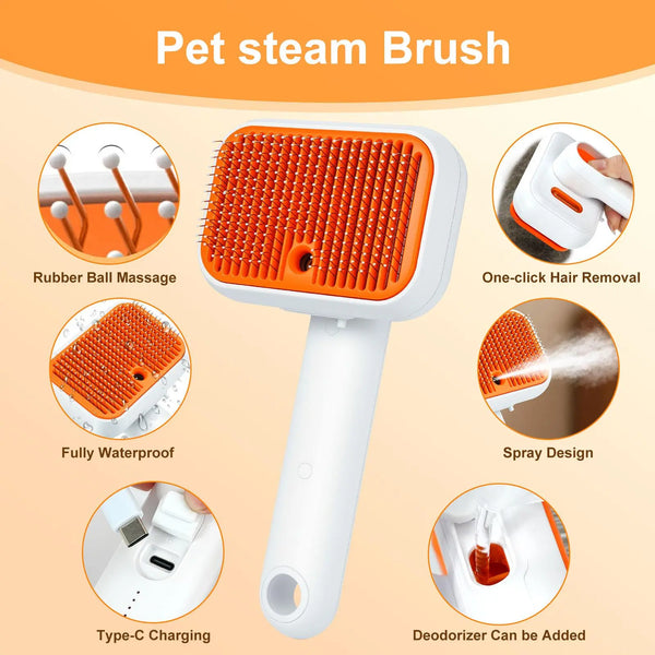 Summervibes Professional Cat Grooming Brush – Waterproof Steam Deshedding Tool with One-Button Hair Removal for Cats and Dogs, Ideal for Pet Fur Cleaning and Trimming
