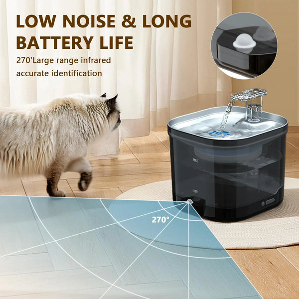 Wireless Stainless Steel Cat Water Fountain with 5000mAh Battery, 2.2L Capacity, Motion Sensor, Ultra Quiet Pump, and 4-Stage Filtration for Cats and Small Dogs