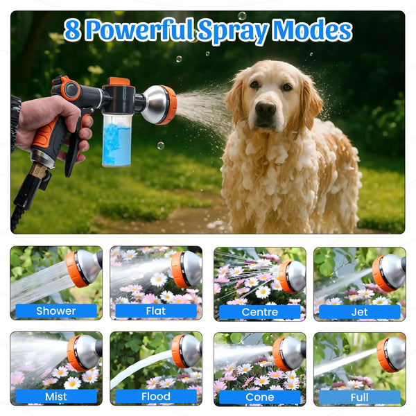 Professional Dog Bathing Kit - Complete Washing Hose Attachment with Shampoo Sprayer, Drying Towel, Toothbrush, and Scrubber