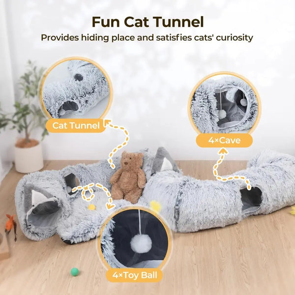 PETCOZIFE Multifunctional Collapsible Cat Tunnel Bed with Climbing Holes and Thick Resting Mat for Small to Large Cats