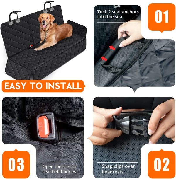 Premium Waterproof Dog Car Seat Cover - Non-Slip Back Seat Protector for Pets, Fits Most Cars, SUVs, and Trucks - Black